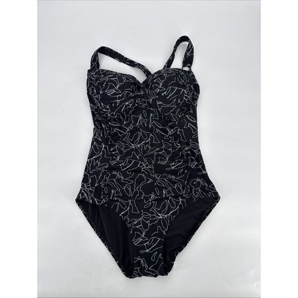 DKNY Women's Size XL Black White Sweetheart Twist Front One Piece Swimsuit New - Picture 4 of 8